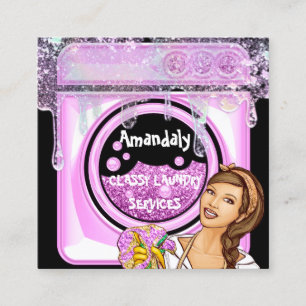 Cartão De Visita Quadrado Serviço de Limpeza de Lavagem de Secagem Código 