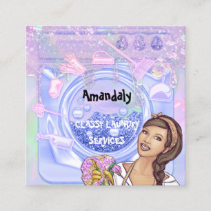 Cartão De Visita Quadrado Serviço de Limpeza de Lavagem de Secagem Código 