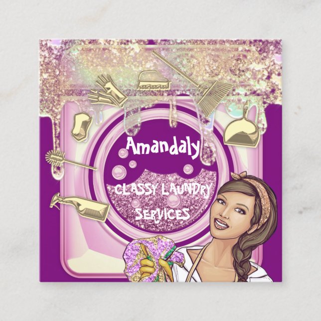 Cartão De Visita Quadrado Serviço de Limpeza de Lavagem de Secagem Código QR (Frente)