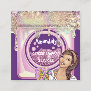 Cartão De Visita Quadrado Serviço de Limpeza de Lavagem de Secagem Código QR