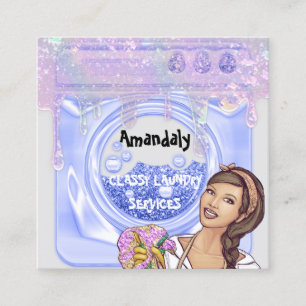 Cartão De Visita Quadrado Serviço de Limpeza de Lavagem de Secagem Código QR