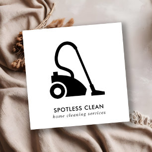CARTÃO DE VISITA QUADRADO SERVIÇO DE LIMPEZA DE VÁCUO SIMPLES BRANCO PRETO