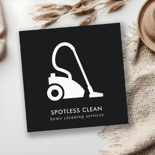 CARTÃO DE VISITA QUADRADO SERVIÇO DE LIMPEZA DE VÁCUO SIMPLES BRANCO PRETO