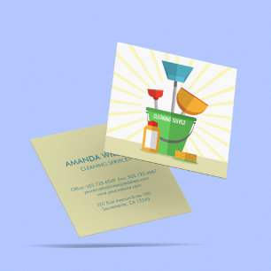 Cartão De Visita Quadrado Serviço de Limpeza do Agregado Doméstico Retro Com