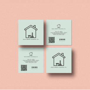 Cartão De Visita Quadrado Serviço de Limpeza Minimalista CÓDIGO QR Branding 