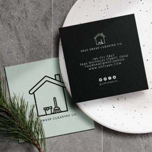 Cartão De Visita Quadrado Serviço de Limpeza Minimalista CÓDIGO QR Marcação 