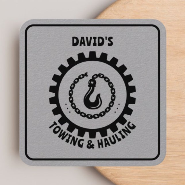 Cartão De Visita Quadrado Serviço de reboque profissional preto e Cinza (Criador carregado)