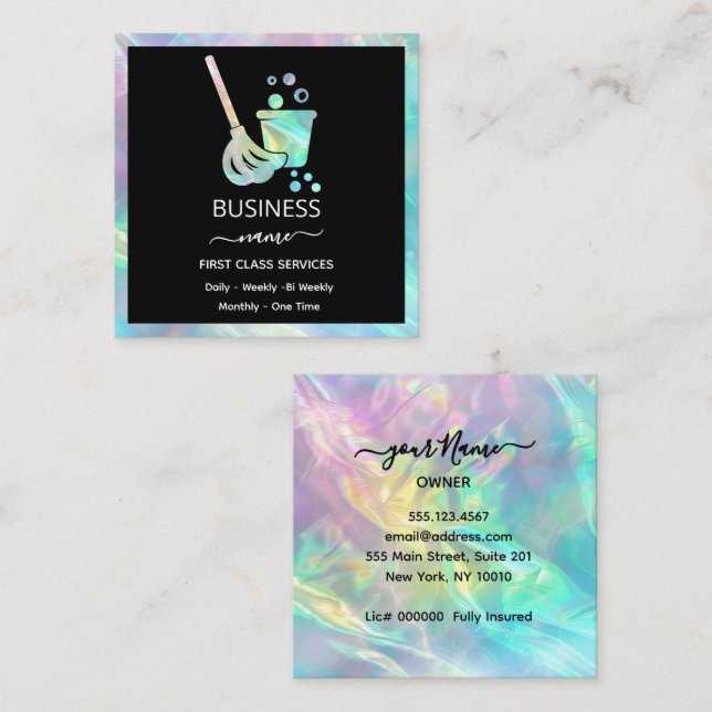 Cartão De Visita Quadrado Serviço Holográfico de Limpeza do OFFICE (Frente/Verso)