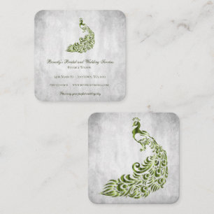 Cartão De Visita Quadrado Serviços de Casamento de Pavão Verde e Bridal