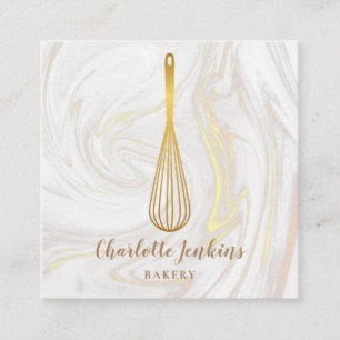 Cartão De Visita Quadrado Serviços de Catering da Padaria Gold Whisk Redemoi