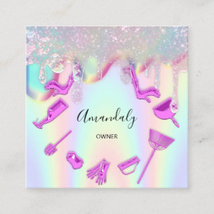 Cartão De Visita Quadrado Serviços de escritório da casa de limpeza Logotipo