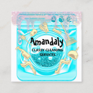 Cartão De Visita Quadrado Serviços de escritório de limpeza Logotipo Código 