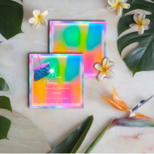 Cartão De Visita Quadrado Serviços de Limpeza Clássica Brilhante Rosa Dourad