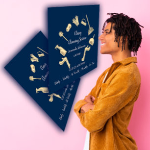 Cartão De Visita Quadrado Serviços de limpeza clássicos Logotipo Dourado M