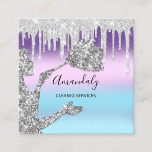 Cartão De Visita Quadrado Serviços de Limpeza de Casa Maid Drives de logotip