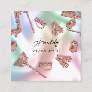 Cartão De Visita Quadrado Serviços de Limpeza de Casa Maid Serviços de Códig