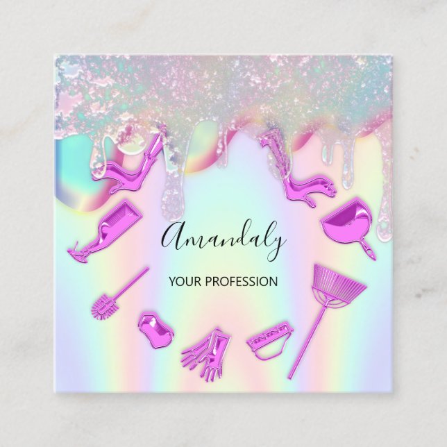 Cartão De Visita Quadrado Serviços de Limpeza de Casa Masculina Drives Holog (Frente)