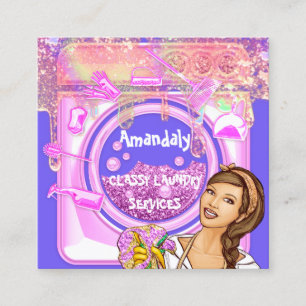 Cartão De Visita Quadrado Serviços de limpeza de lavagem de roupa azul Logo