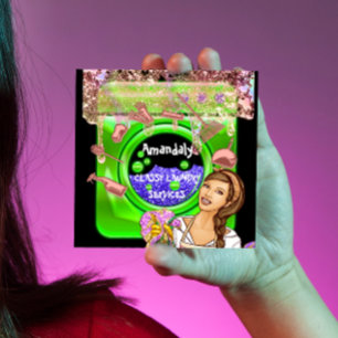 Cartão De Visita Quadrado Serviços de limpeza de lavagem de roupa QRCode Gre