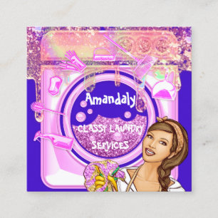 Cartão De Visita Quadrado Serviços de limpeza de lavagens de roupa Logotipo 