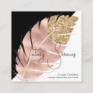 Cartão De Visita Quadrado Serviços de Notário Pink Gold Glitter Chic Preto