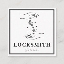Cartão De Visita Quadrado Serviços Magic Hands & Key Locksmith Elegante