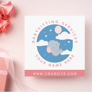 Cartão De Visita Quadrado Serviços profissionais de babá - Elefante bonito
