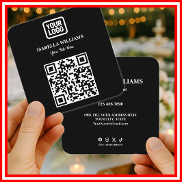 Cartão De Visita Quadrado Seu Logotipo Aqui Simples Moderno Preto Código QR 