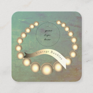 Cartão De Visita Quadrado Seu logotipo de cor verde envelhecido com bolhas c