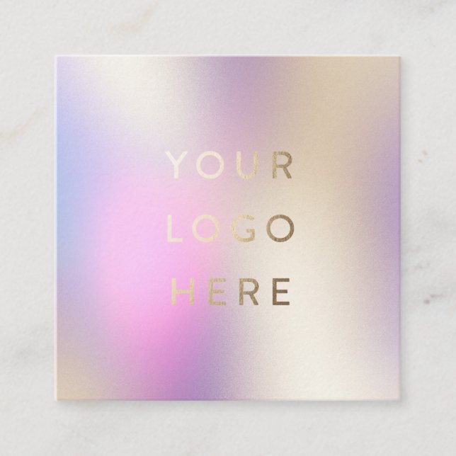 Cartão De Visita Quadrado Seu Logotipo Holográfico Iridescente Feminina Mode (Frente)