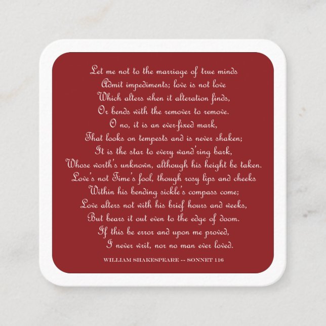 Cartão De Visita Quadrado Shakespeare's Sonnet 116 Square Magnet (Frente)
