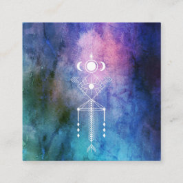 Cartão De Visita Quadrado Shaman sagrado tribal asteca da aguarela da