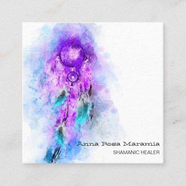 Cartão De Visita Quadrado *~* Shamen Shamanic, Sacro Tribal - Dream Catcher  (Frente)