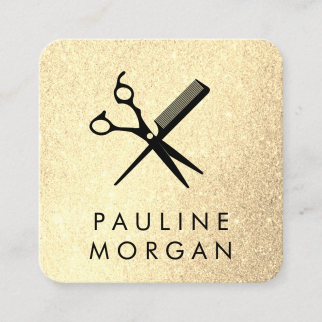 Cartão De Visita Quadrado Shear e Comb - Glitter Elegante (Frente)