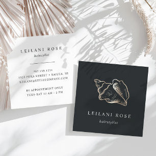 Cartão De Visita Quadrado Shell de Conch Dourado Elegante