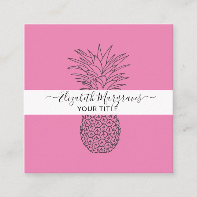 Cartão De Visita Quadrado Signature Modern Pineapple Hot Pink (Frente)