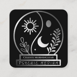 Cartão De Visita Quadrado Silver Crystal Ball Medium Moon Sun