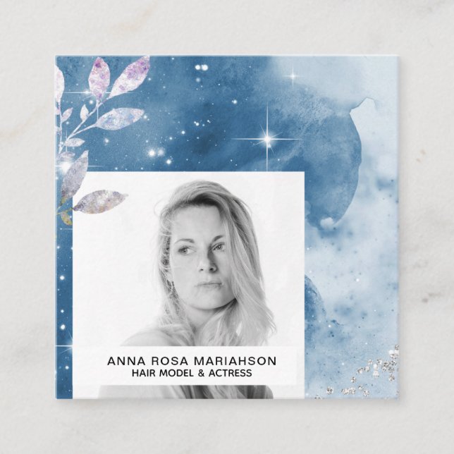 Cartão De Visita Quadrado *~* Silver Glitter Hair Modelo Atriz Stars FOTO (Frente)