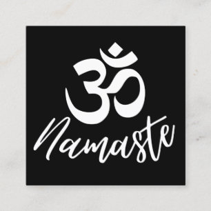 Cartão De Visita Quadrado Símbolo de Meditação HIndu - Om Preto e Branco (Au