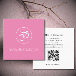Cartão De Visita Quadrado Símbolo Yoga Om Logotipo Rosa Simples