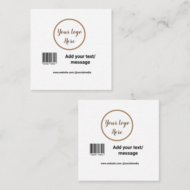 Cartão De Visita Quadrado simple custom barcode add your text website QR  Sq (Frente/Verso)