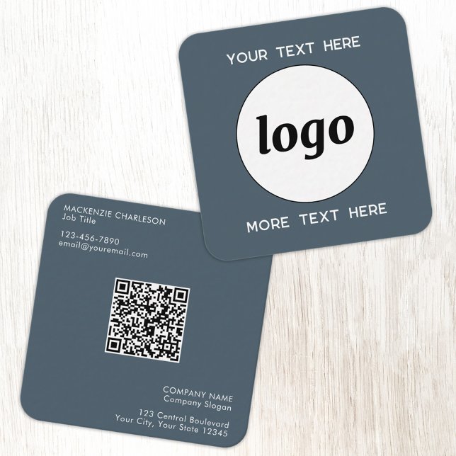 Cartão De Visita Quadrado Simple Logo and Text QR Code Charcoal Gray (Simple logo with QR code custom text business branding promotional charcoal gray business card)