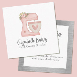 Cartão De Visita Quadrado Simple Mixer Floral Cake Bakery Business Card