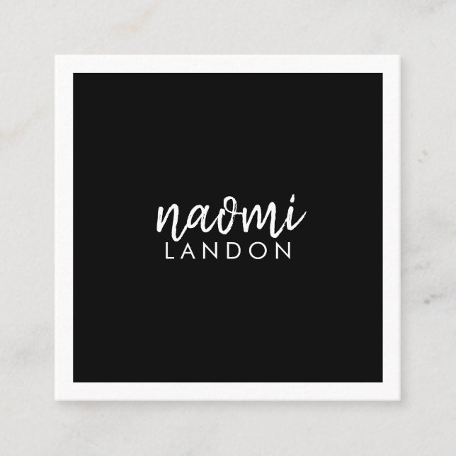 Cartão De Visita Quadrado Simples branco simples, preto e branco, minimalist (Frente)