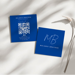 Cartão De Visita Quadrado Simples Chic Elegante Azul Marinho Dois Monograma