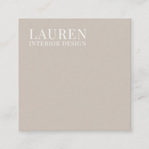 Cartão De Visita Quadrado Simples designer elegante de interiores, creme min