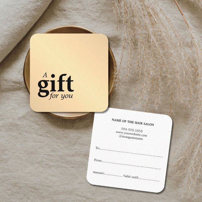 Cartão De Visita Quadrado Simples Elegante Faux Dourada Beauty Salon Gift (Criador carregado)