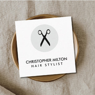 Cartão De Visita Quadrado Simples Estilista de Cabelo Preto Branco