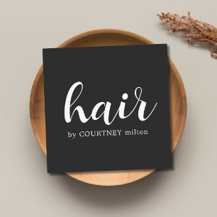 Cartão De Visita Quadrado Simples Estilista de Cabelo Preto Branco Elegante