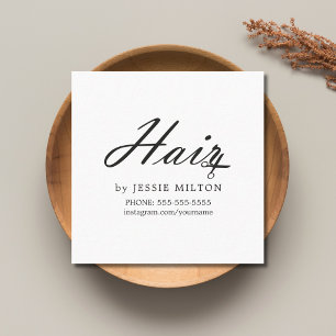 Cartão De Visita Quadrado Simples Estilista de Cabelo Preto e Branco Elegant